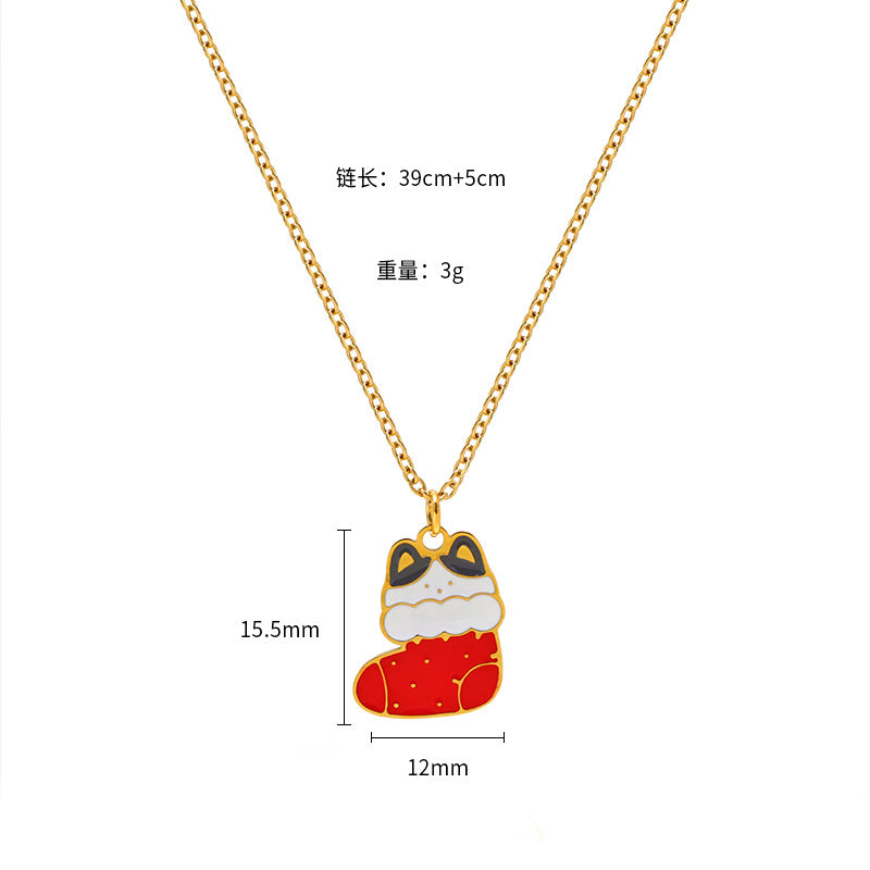 Wholesale Christmas Elk Snowman Bell Necklace